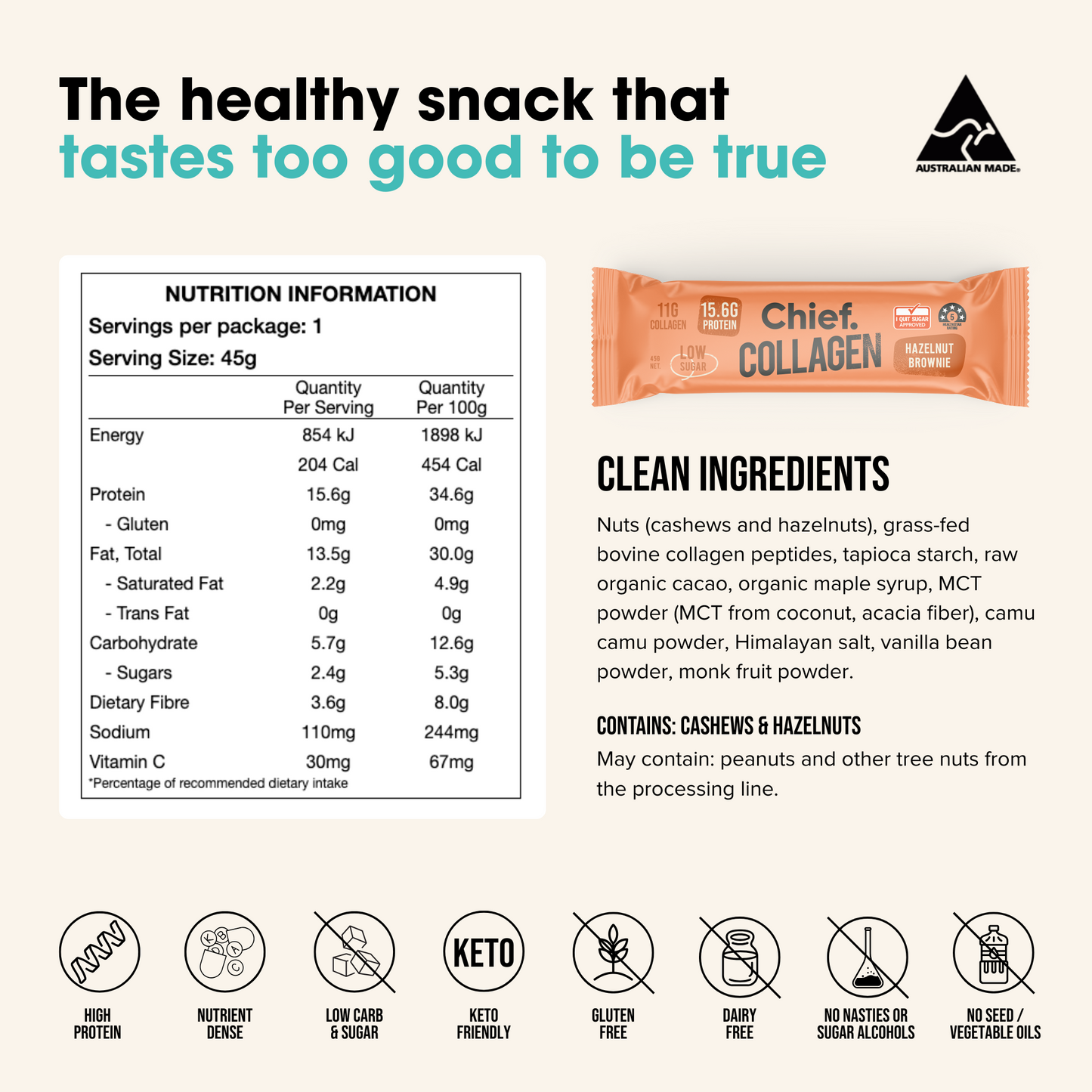 CHIEF COLLAGEN BAR HAZELNUT
